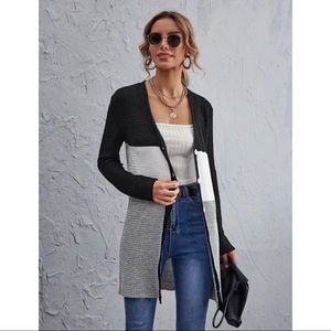 Button front color block cardigan